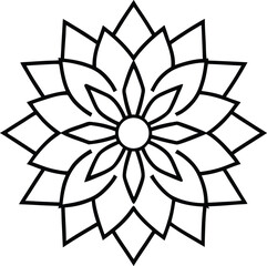 Radial mandala with clean black outlines and sacred floral detail