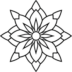 Delicate floral mandala in centered geometric black outline art