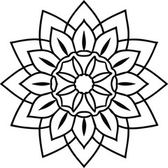 Traditional mandala with floral and abstract elements in outline