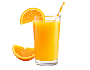Orchard Nectar: A vibrant glass of freshly squeezed orange juice is garnished with succulent orange slices, offering a refreshing visual treat and a burst of natural zest.