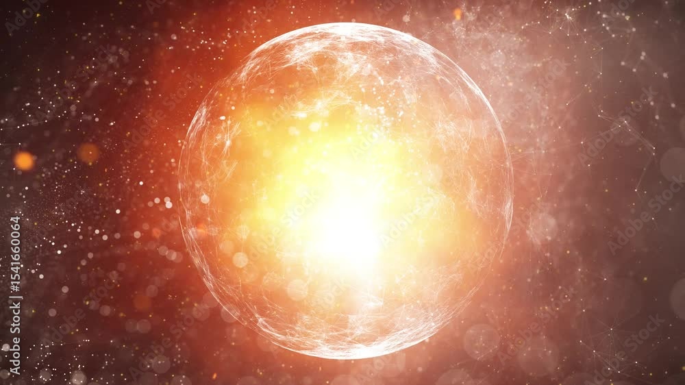 Poster glow shining fire flames with digital technology sphere loop animation background.