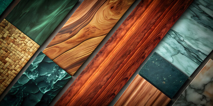 Collection of different tiles for advertising or renovation, tiles for bathroom and home on a bright background, large selection and different styles