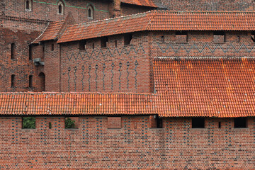 Medieval Brick Castle Walls and Tiled Roof
