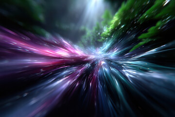 Obraz premium Vibrant abstract visualization of light and colors in a mystical forest setting