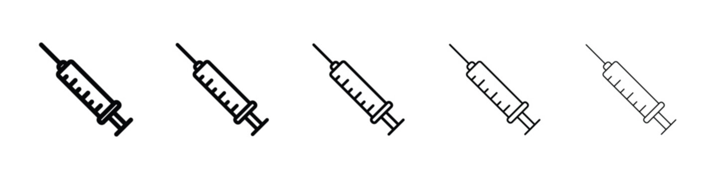 Syringe injection icon logo in stroke lines collection