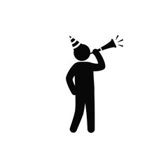Black Silhouette Party Horn Blower Icon White Background