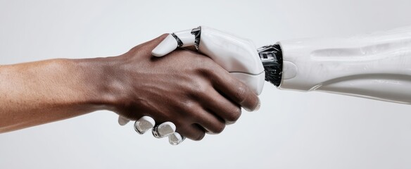 The handshake between human and robotic arm symbolizing future collaboration.