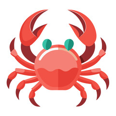 Cartoon crab illustration featuring red and teal colors on a peach background