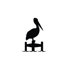 Black Pelican Silhouette on Dock Vector Icon bird white