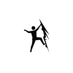 Black Silhouette Person Climbing Rock Wall Vector Icon