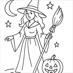 Halloween Witch Outline Drawing