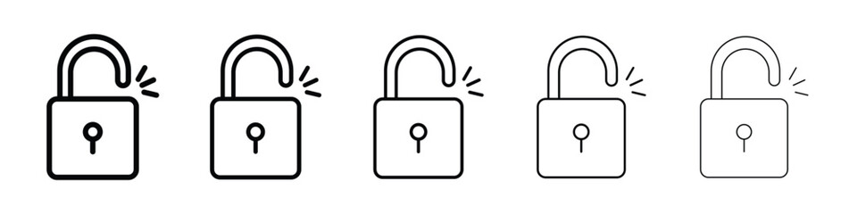Unlock icon logo in stroke lines collection