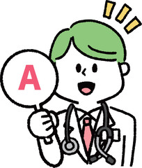 アンサーマークを持つ男性医師