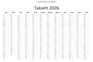 Simple 2026 turkish planner minimalist design for Turkey