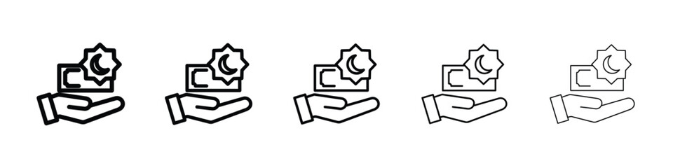 Zakat with money gift icon logo in stroke lines collection