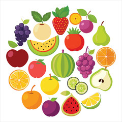 Colorful Fruit Circle Illustration Red Apple Green Pear Watermelon