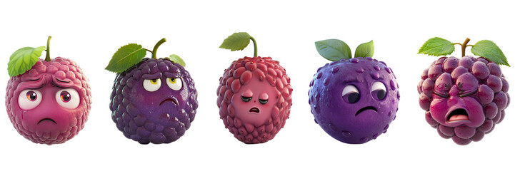 Set of cute elder Berry with crying face isolated on a transparent background