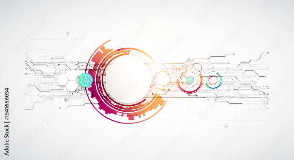 Poster Abstraction on the theme of tech circles. Scientific and technological background. Vector background.