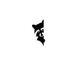 Black Raccoon Silhouette Peeking Icon White Background