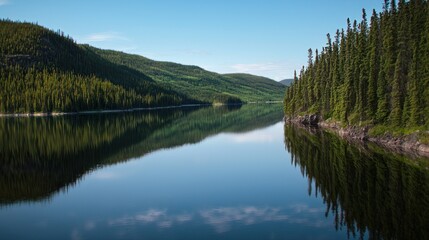 Obraz premium Serene lake reflection in tranquil mountain valley