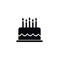Black Silhouette Rectangular Birthday Cake Icon Five Candles White Background