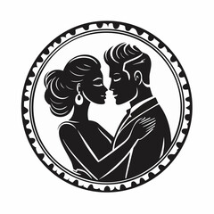 Romantic Couple Lovers Embrace Man logo design vector on white background.