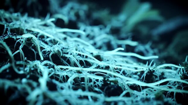 Closeup view of intricate plant roots in soil macro photography for educational and scientific purposes