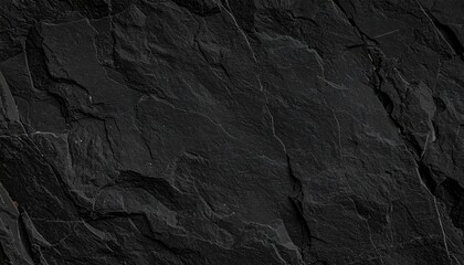 Black Rocky Surface Texture Detailed Close-Up of Stone Wall