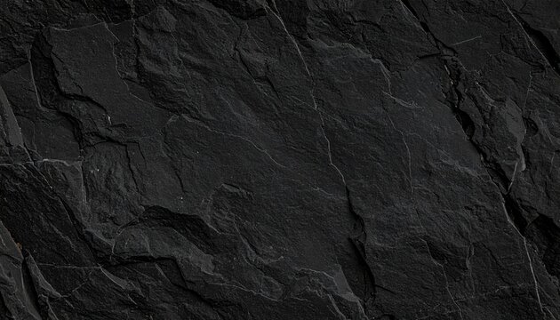 Black Rocky Surface Texture Detailed Close-Up of Stone Wall