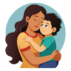 Mother-child hugging vector scene