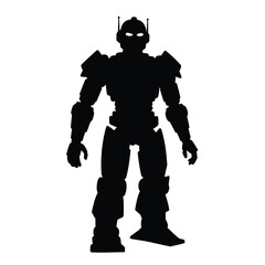 Black Silhouette Sci Fi Robot Vector Icon white
