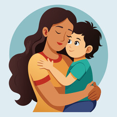 Mother-child hugging vector scene