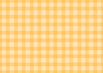 かわいい手書き風のオレンジ色のチェック柄背景　イラスト　ベクター	
