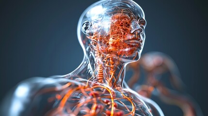 Transparent Human Anatomy, Head and Upper Body, Visible Arteries and Nerves, Medical Education