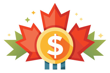 Canadian Currency Emblem with Maple Leaf and Dollar Sign, Illustrating Finance and Economy in Canada, a Wealthy Nation