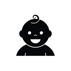 Black Silhouette Smiling Baby Vector Icon First Birthday