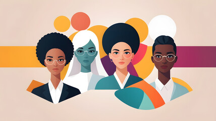Empowering Visions: A diverse group of people, each embodying distinct styles, united against a gradient backdrop. Their collective gaze sparks a sense of unity, progress, and inclusivity.
