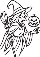 Halloween Witch Outline Drawing