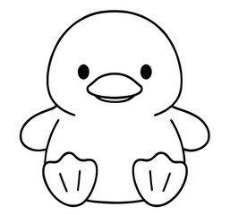 Cute Cartoon Duckling Sitting with Smiling Expression. Coloring Pages