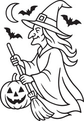 Fototapeta premium Halloween Witch Outline Drawing