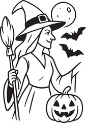 Halloween Witch Outline Drawing
