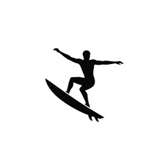 Black Silhouette Surfer Statue Vector Icon surfing