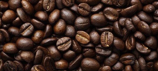 Fototapeta premium The exquisite arrangement of dark roasted coffee beans in close-up view.