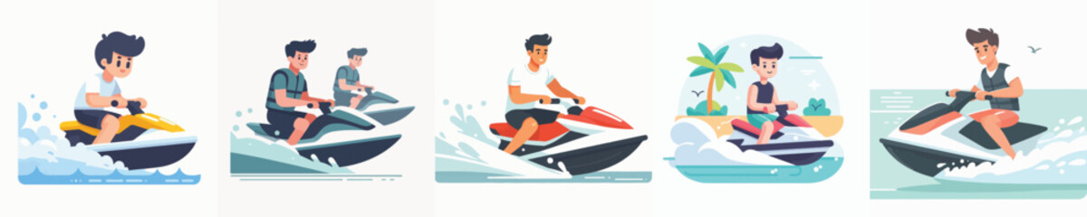 vector character playing jet ski in the sea