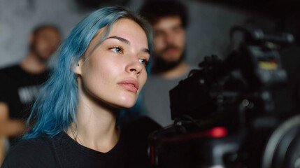 Young female cinematographer.