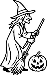 Fototapeta premium Halloween Witch Outline Drawing