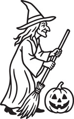 Halloween Witch Outline Drawing