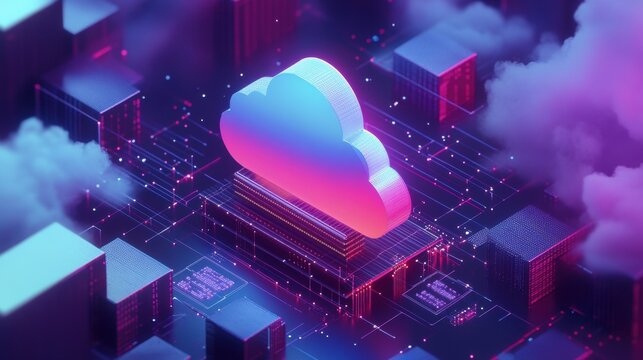 Neon Cloud Computing Infrastructure in a Futuristic Cityscape