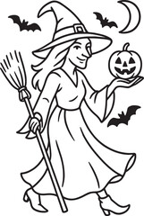 Halloween Witch Outline Drawing