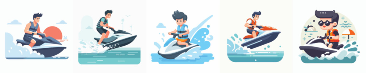 vector character playing jet ski in the sea
